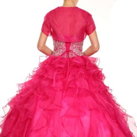 Strapless Ballgown Illusion Cape Prom Dress JT322 - Picture 2 of 8